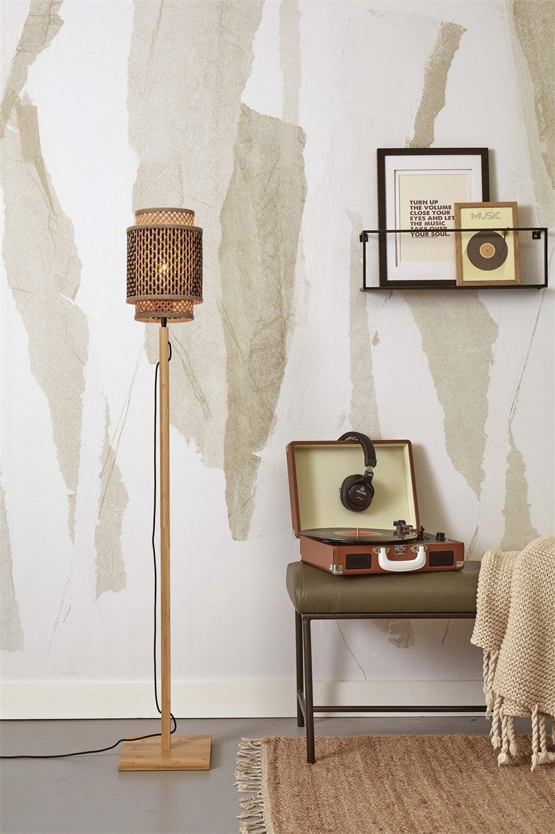 Lampadaire Bhutan bambou naturel pied droit tube 25 cm E27, vue 2