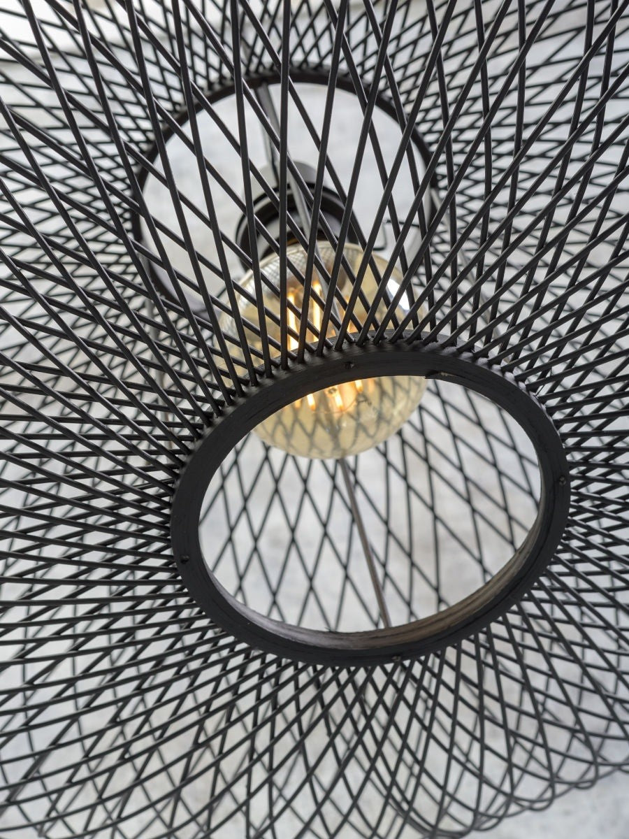 Lampadaire Cango pied bois abat-jour noir 60 cm E27, vue 2