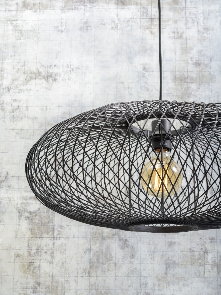 Lampadaire Cango pied bois abat-jour noir 60 cm E27, vue 3