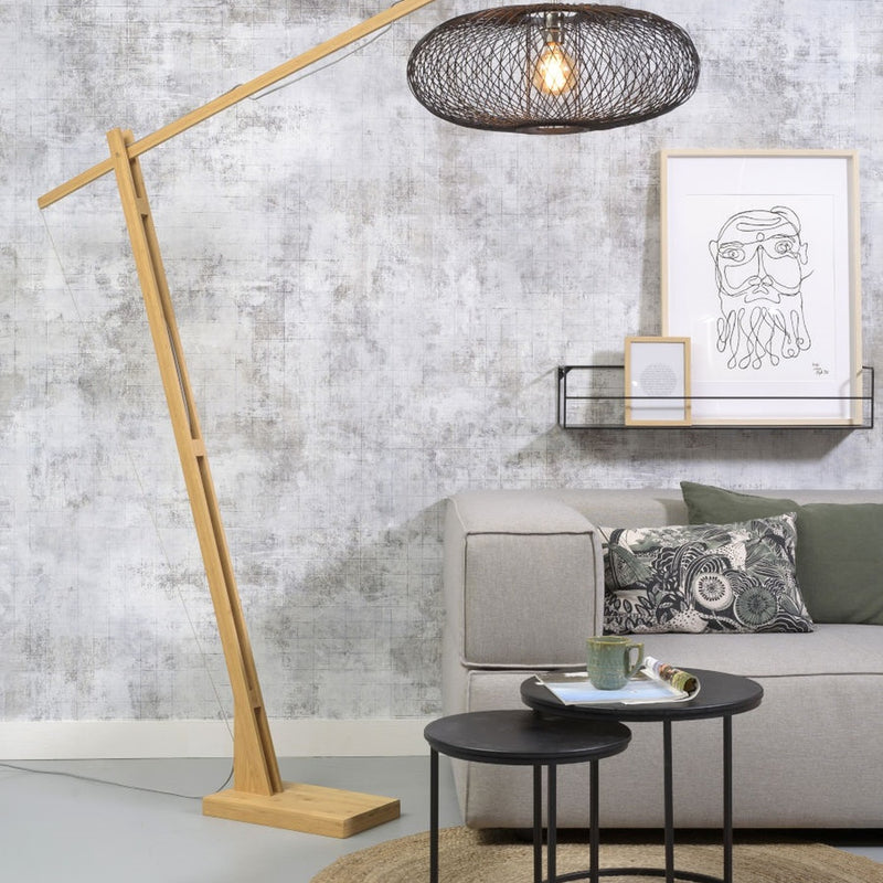 Dimensions Lampadaire Cango pied bois abat-jour noir 60 cm E27
