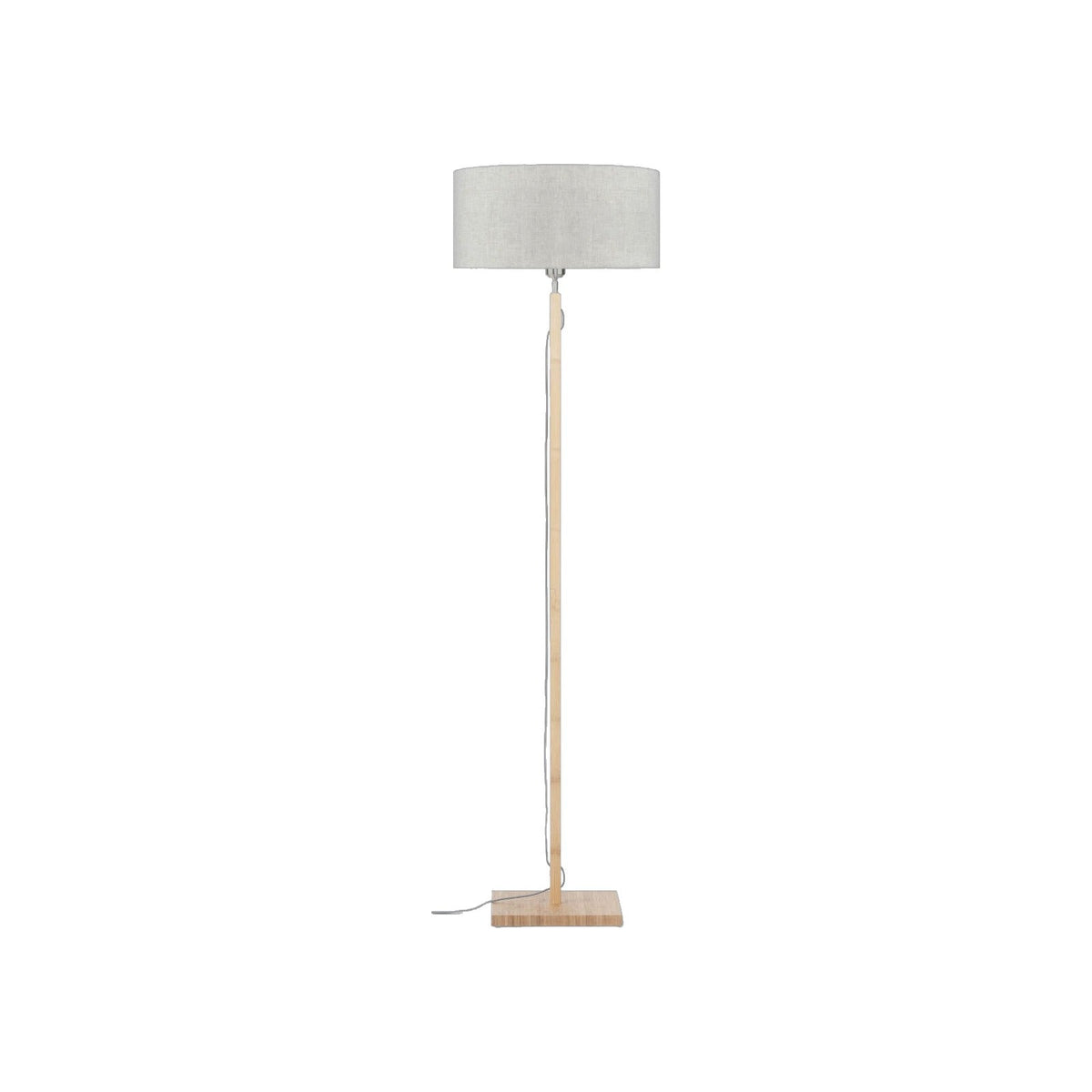 Lampadaire Fuji en bambou avec abat-jour en lin naturel clair sur fond blanc