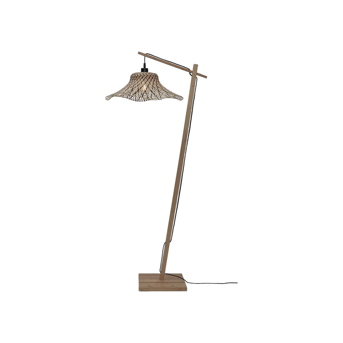 Lampadaire Ibiza Bambou bicolore allumé pied en bambou naturel et abat-jour tressé de deux tons