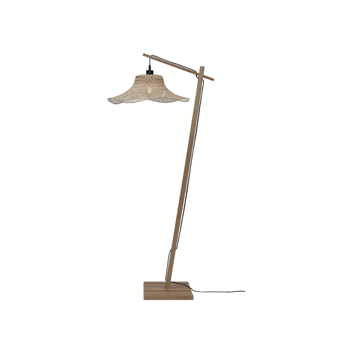 Lampadaire Ibiza Piètement bois allumé pied et abat-jour en bambou naturel