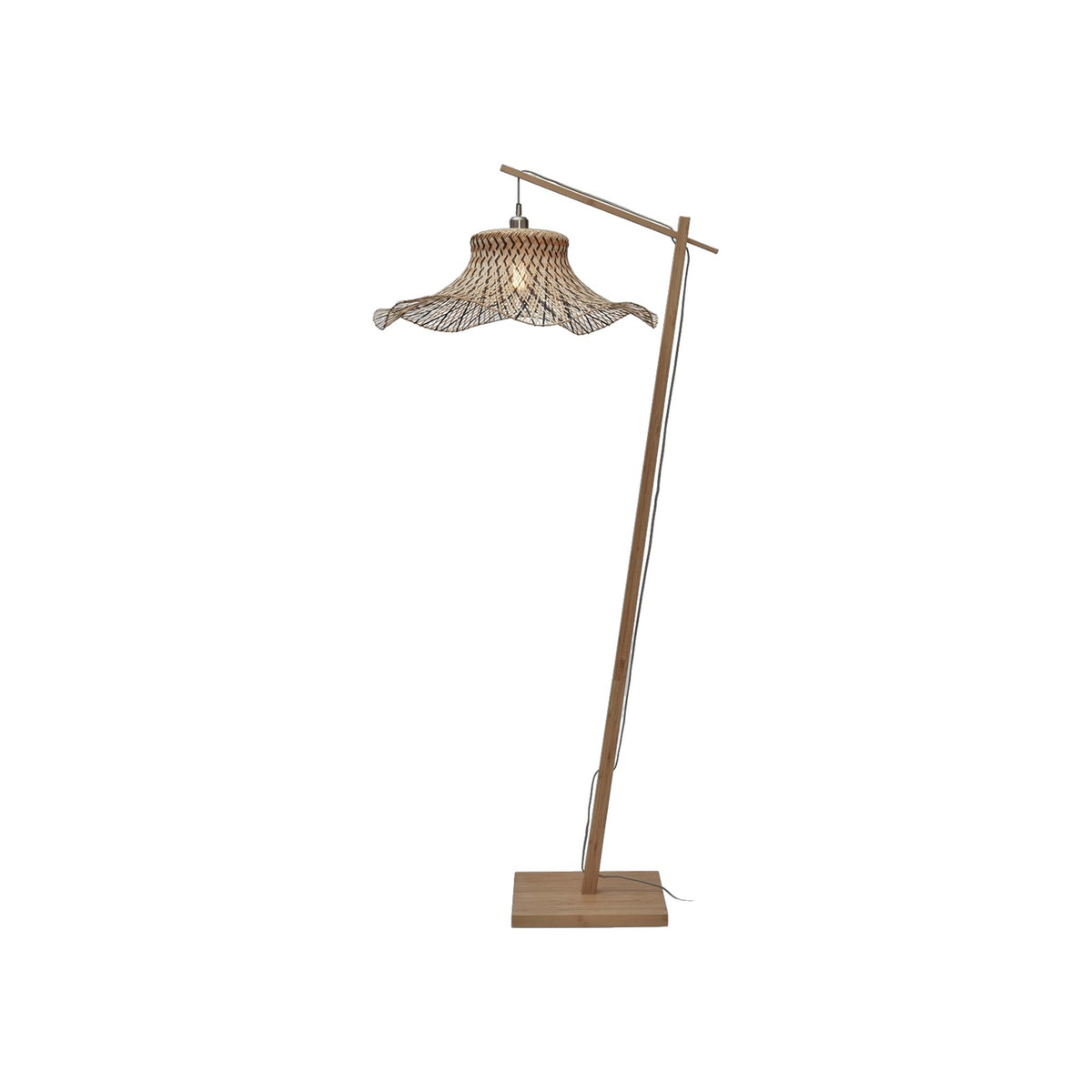 Lampadaire Ibiza Bambou bicolore allumé pied en bambou naturel et abat-jour tressé de deux tons