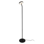 Lampadaire Ibiza noir vu de face son mât se courbe au sommet vers une tête ronde tournée vers le bas