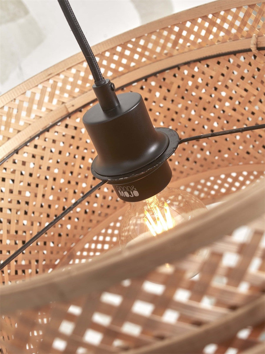 Lampadaire liseuse Bhutan bambou naturel tambour 25 cm E27, vue 3