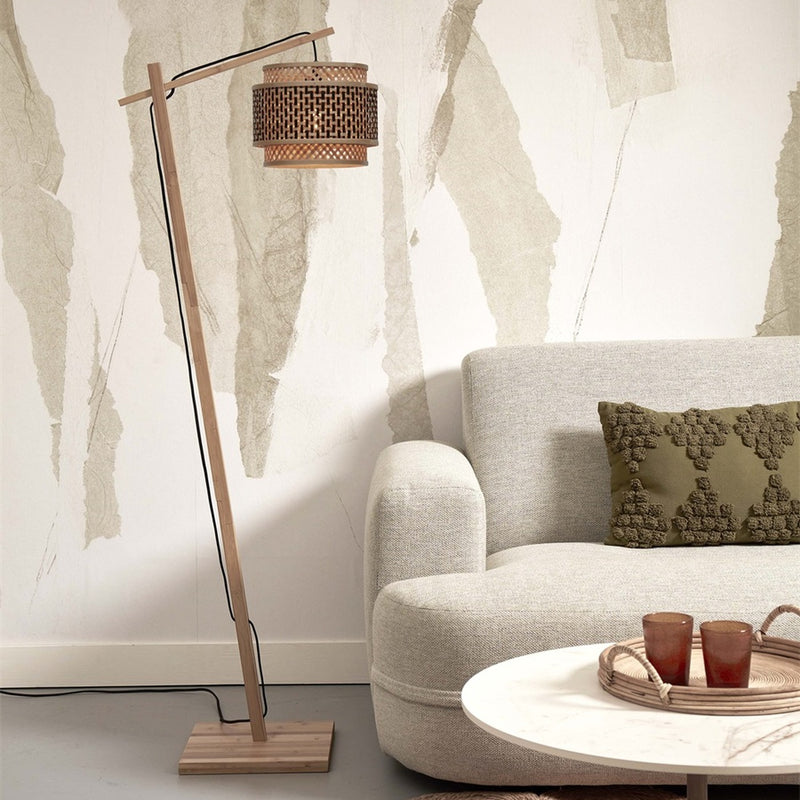 Dimensions Lampadaire liseuse Bhutan bambou naturel tambour 25 cm E27