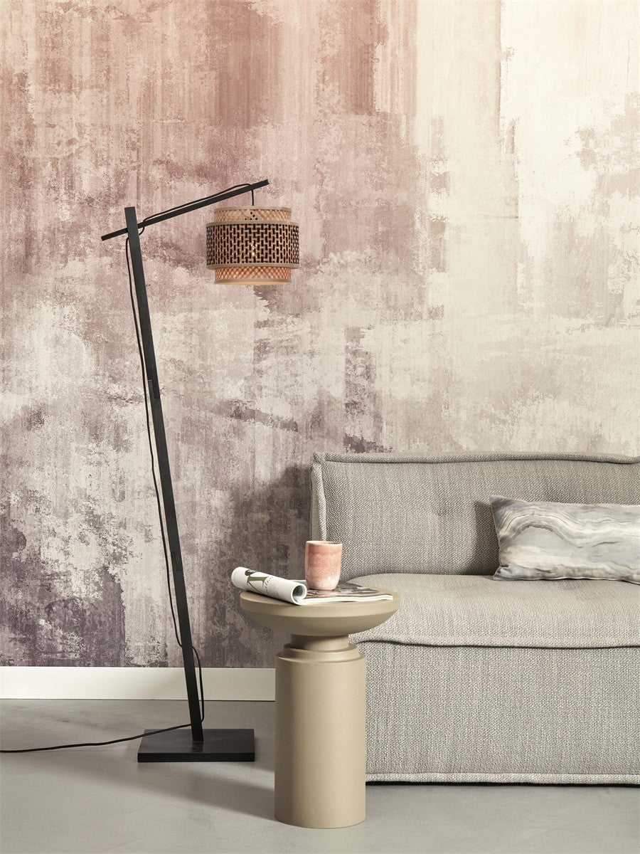 Lampadaire liseuse Bhutan bambou noir tambour 25 cm E27, vue 2