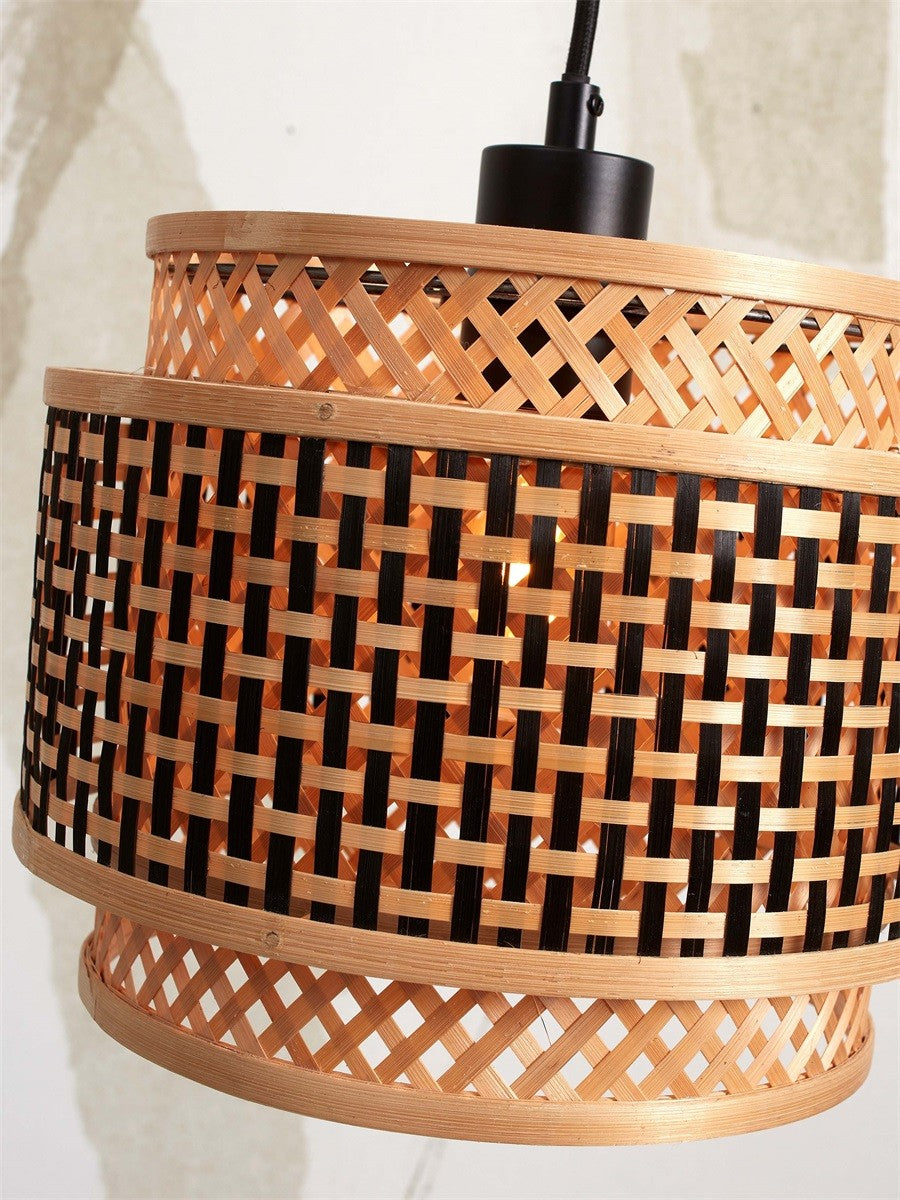 Lampadaire liseuse Bhutan bambou noir tambour 25 cm E27, vue 5