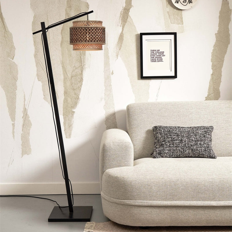 Dimensions Lampadaire liseuse Bhutan bambou noir tambour 25 cm E27