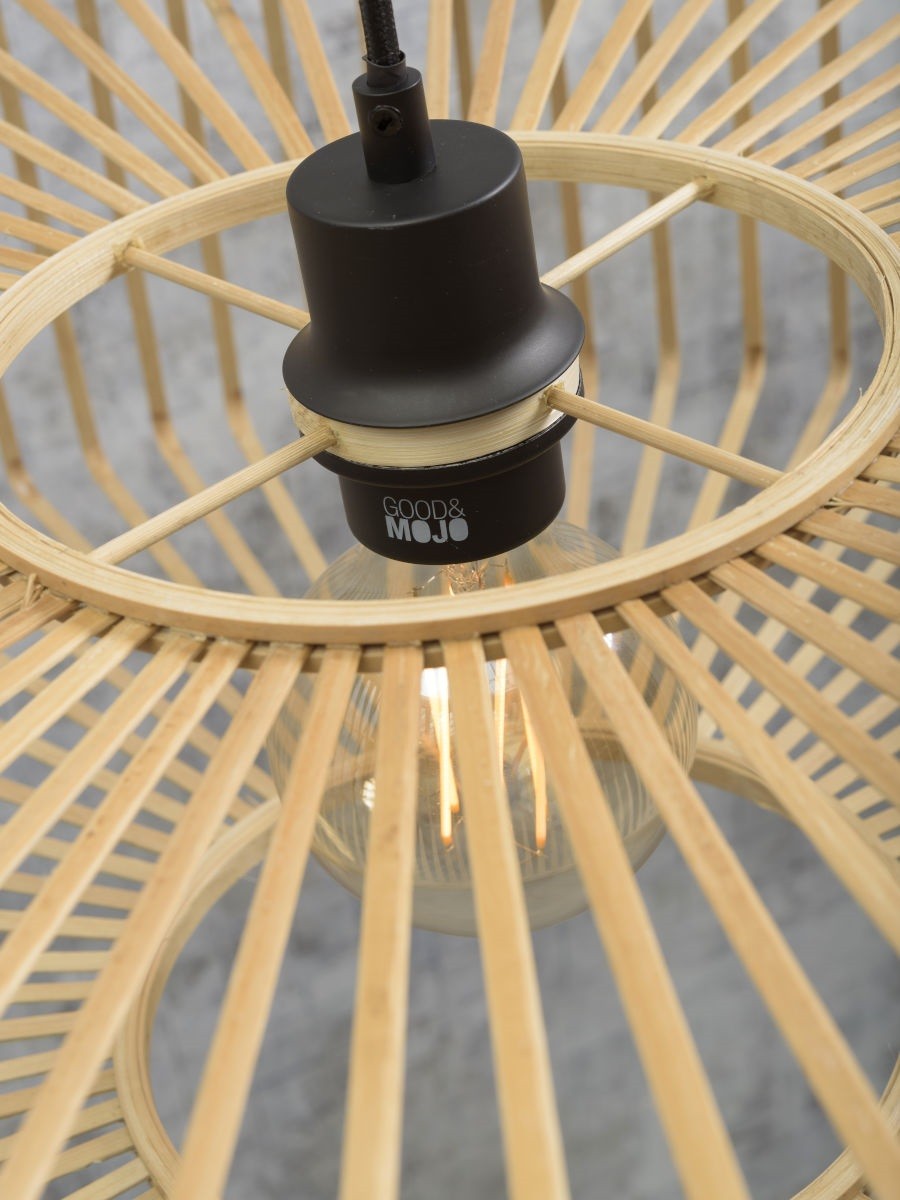Lampadaire liseuse Bromo bambou noir 60 cm E27, vue 6