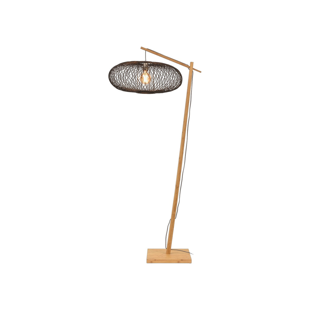 Lampadaire liseuse Cango bras bois abat-jour noir 60 cm E27