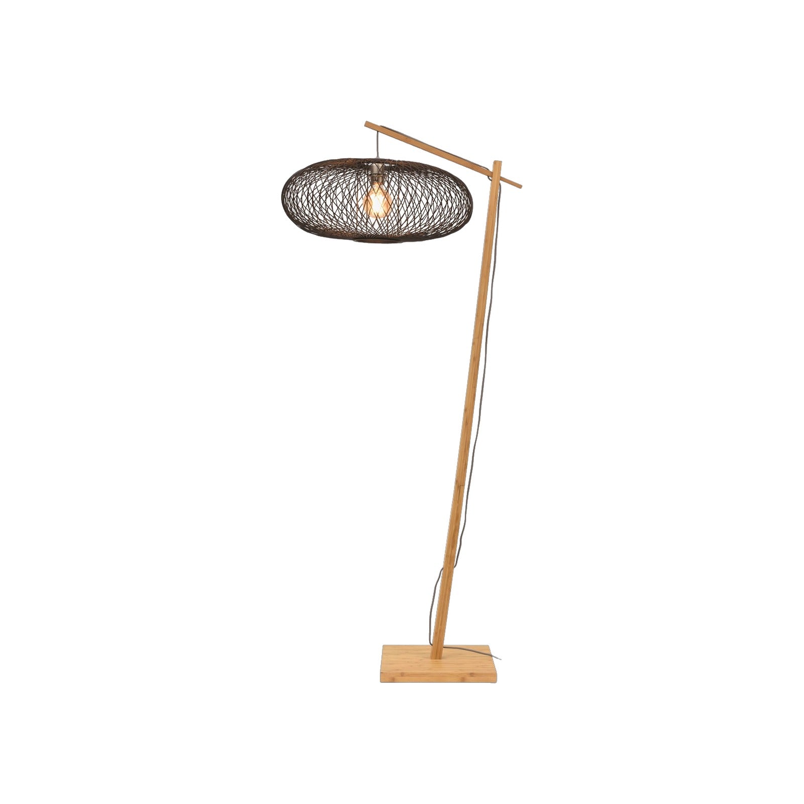 Lampadaire liseuse Cango bras bois abat-jour noir 60 cm E27