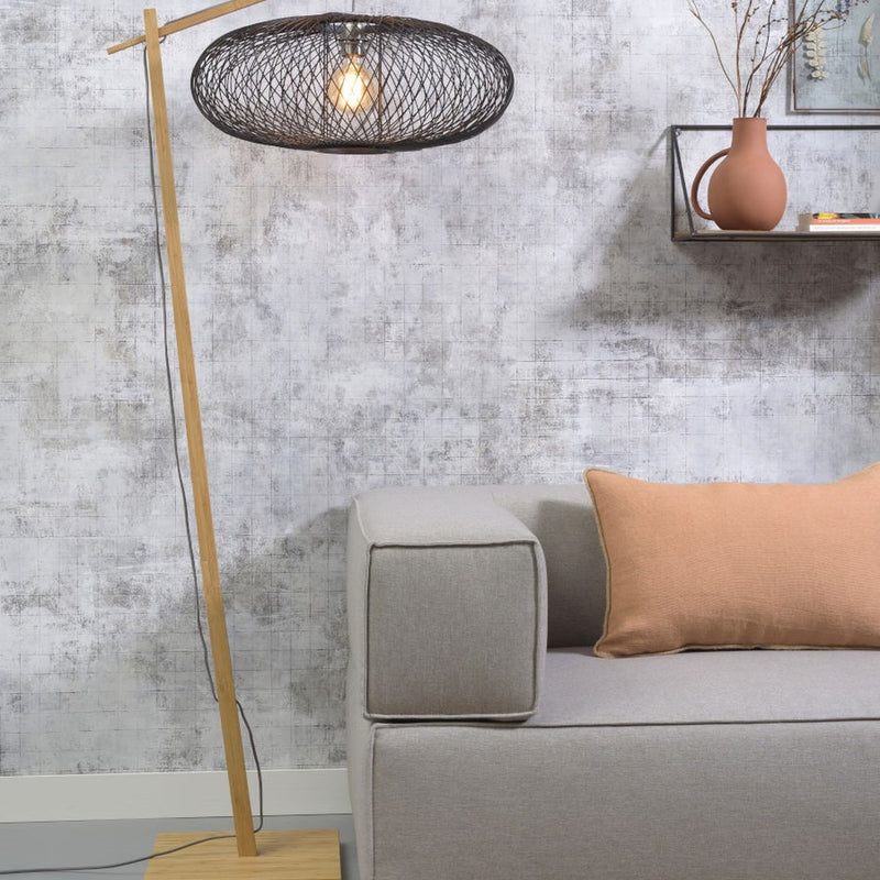 Dimensions Lampadaire liseuse Cango bras bois abat-jour noir 60 cm E27