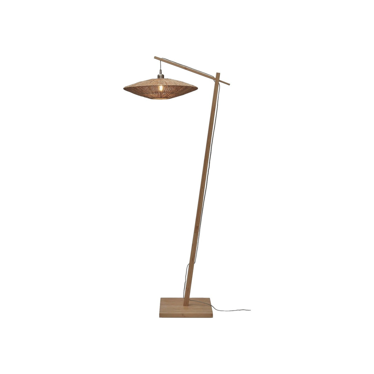 Lampadaire liseuse Iguazu bambou naturel 55 cm avec abat-jour disque en jute vue détourée