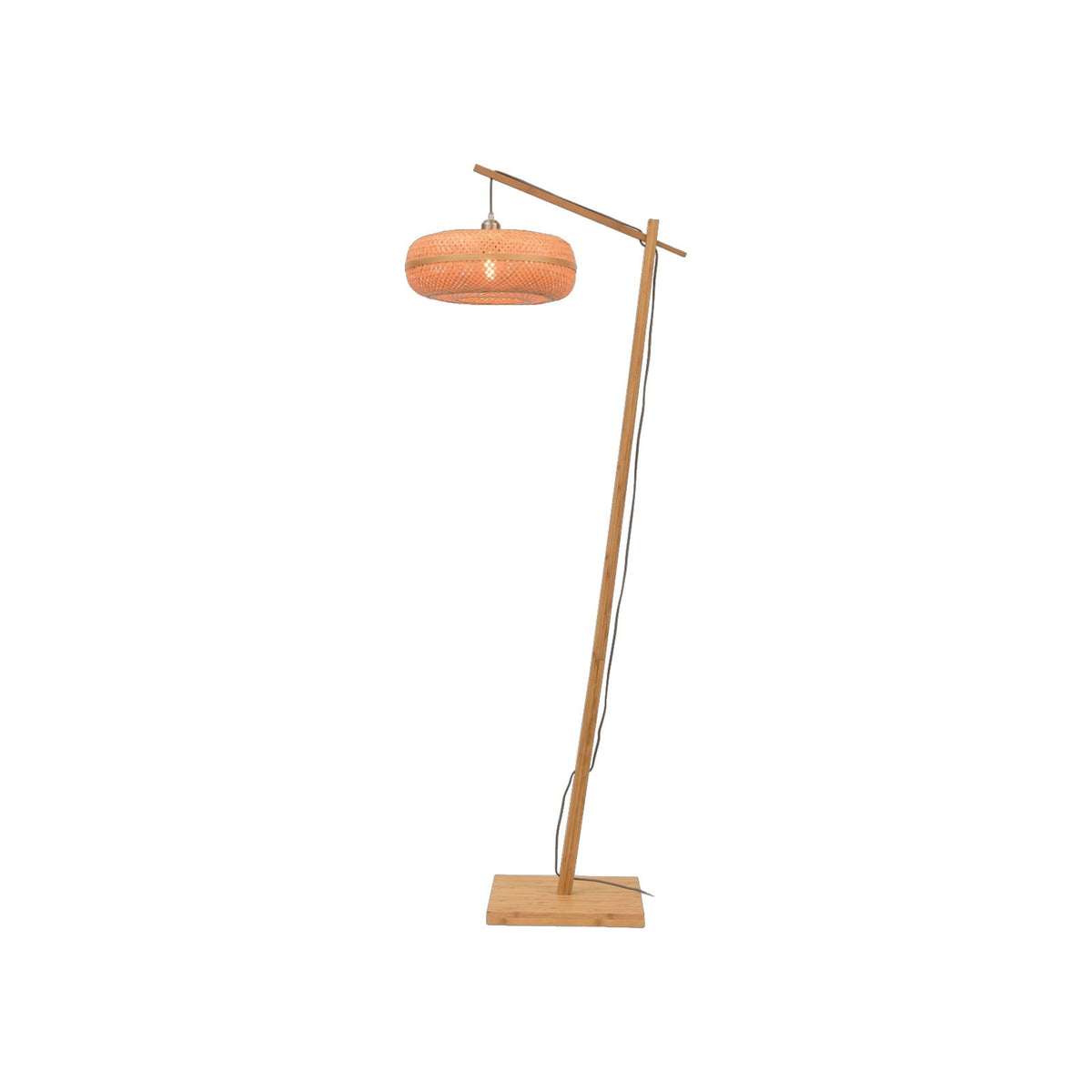 Lampadaire liseuse Palawan bambou naturel 40 cm détouré avec sa galette en bambou tressé