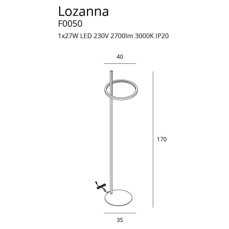 Dimensions Lampadaire Lozanna acier inoxydable doré LED 170 cm