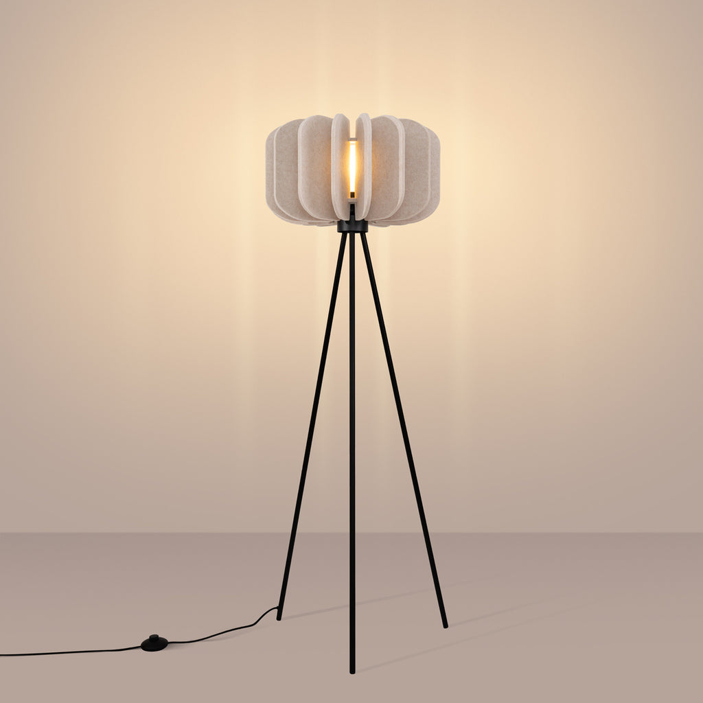 Lampadaire Mula 45 trépied feutre beige E27, en éclairage