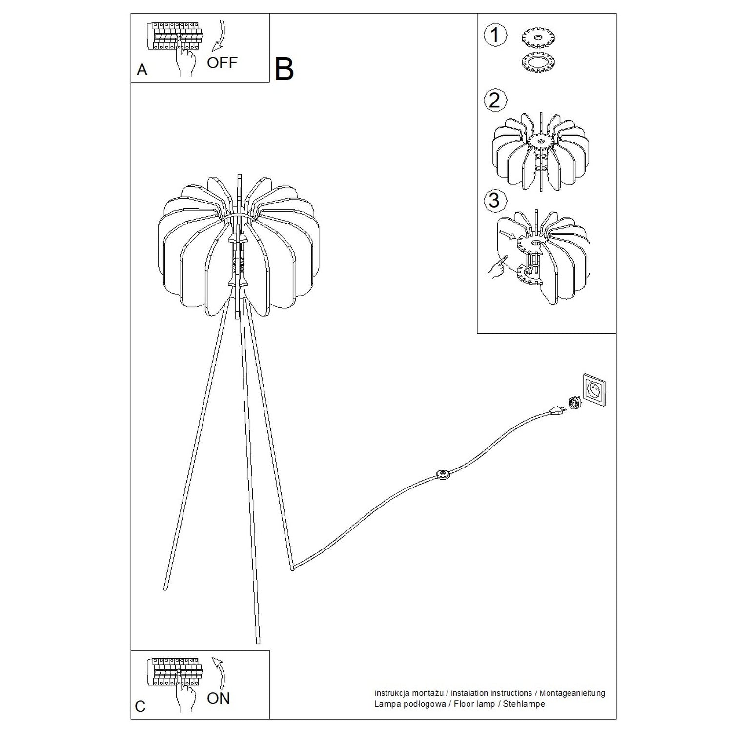 Notice de montage : Lampadaire Mula 45 trépied feutre beige E27