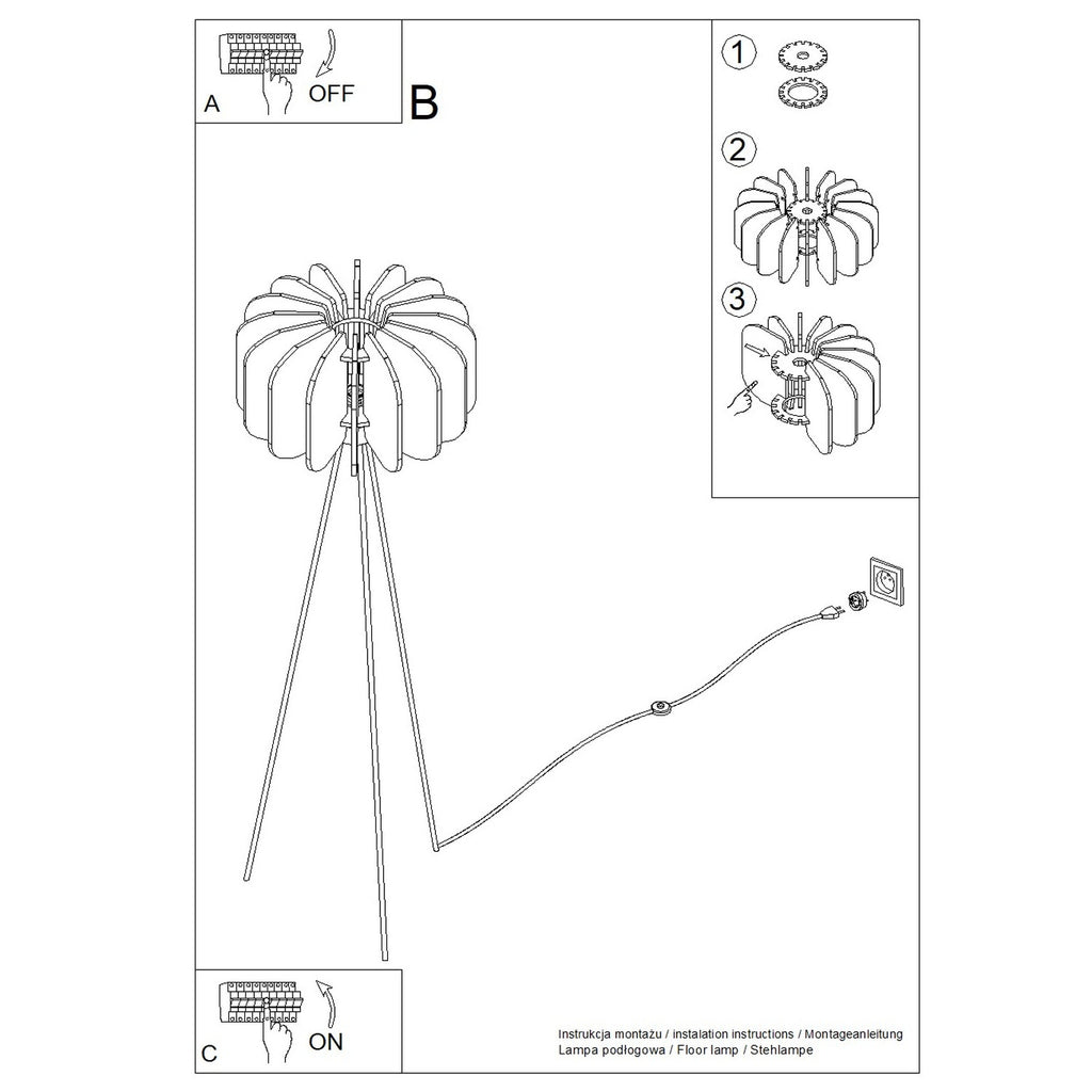 Notice de montage : Lampadaire Mula 45 trépied feutre bleu marine E27