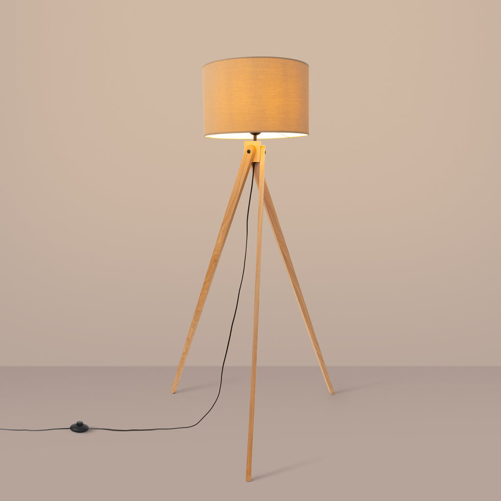 Lampadaire Natt trépied bois beige E27, en éclairage
