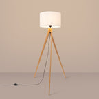 Lampadaire Natt trépied bois blanc E27, en éclairage