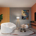 Lampadaire Natt trépied bois blanc E27 en situation dans un intérieur
