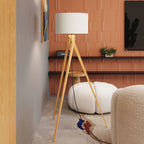 Lampadaire Natt trépied bois blanc E27 en situation