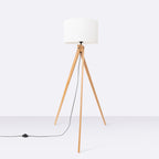 Lampadaire Natt trépied bois blanc E27, vue de profil