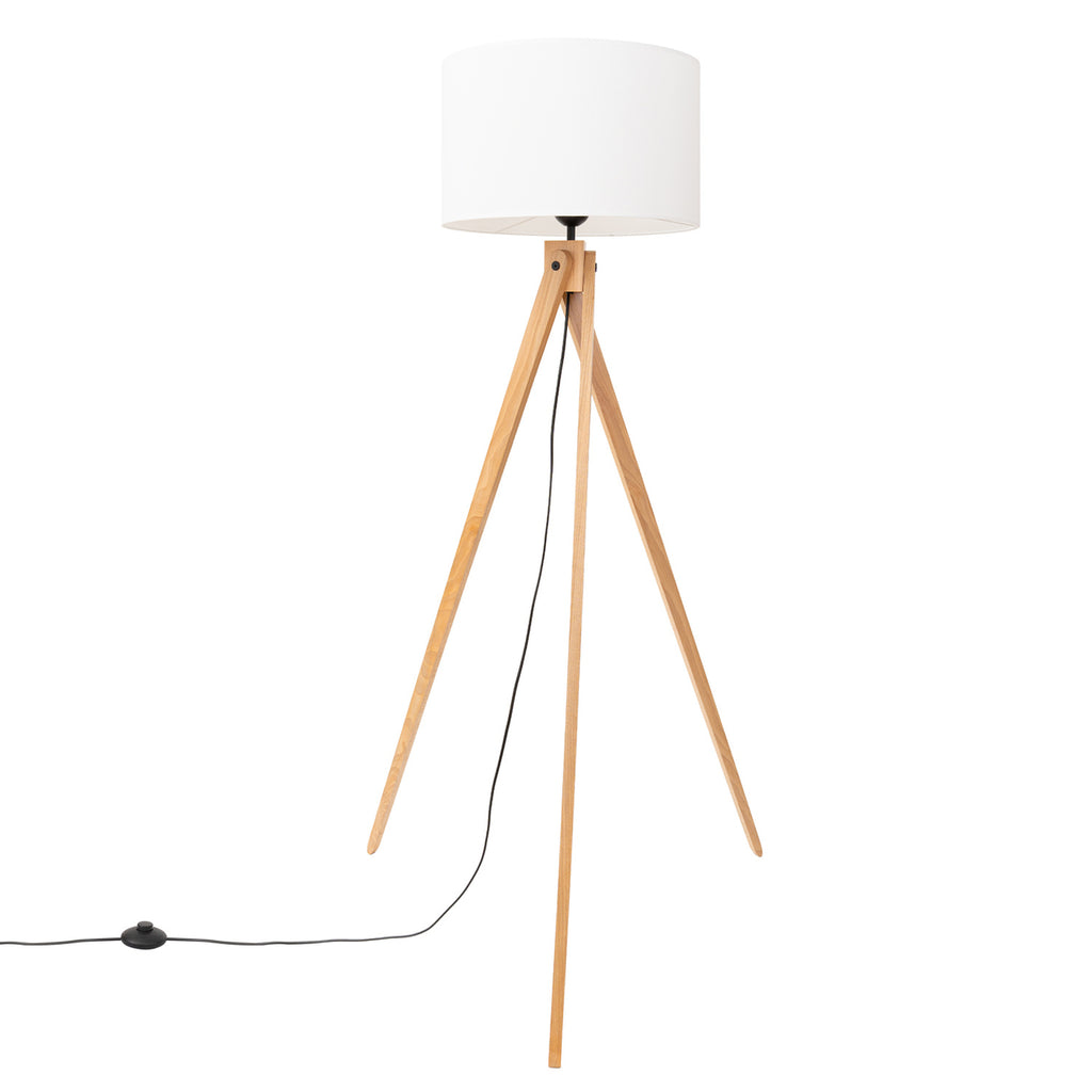 Lampadaire Natt trépied bois blanc E27