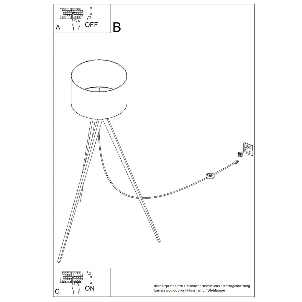 Notice de montage : Lampadaire Natt trépied bois bleu marine E27