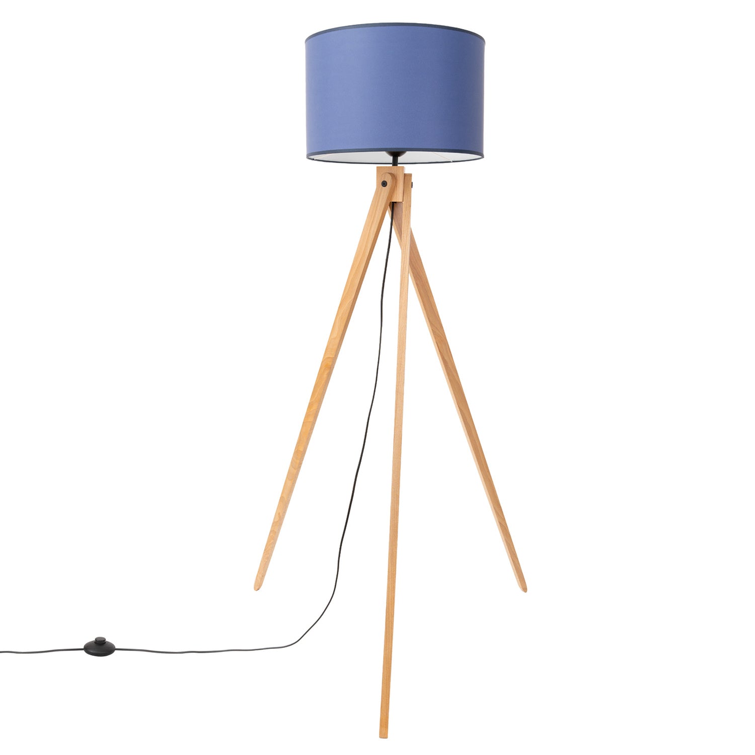 Lampadaire Natt trépied bois bleu marine E27