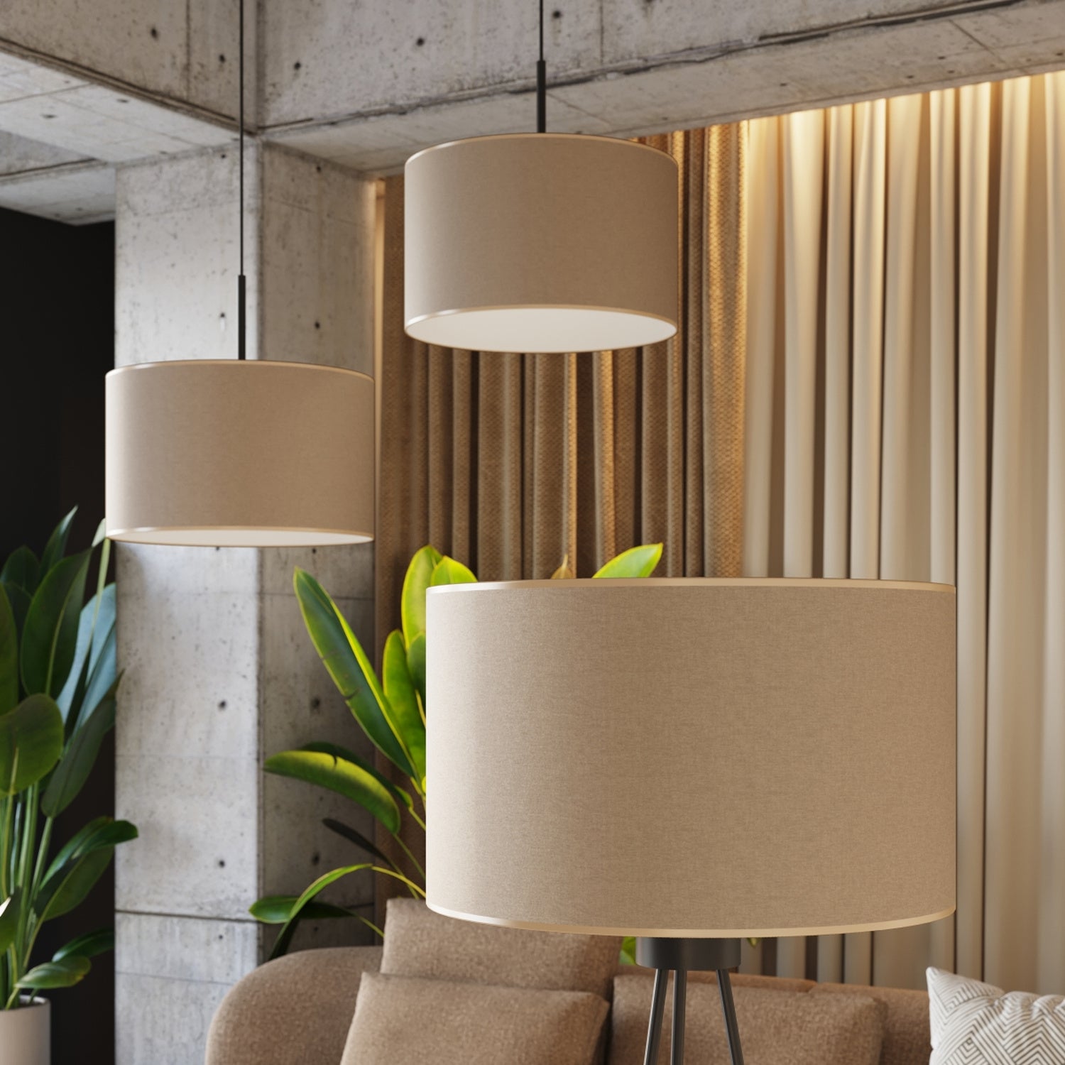 Lampadaire Nevia trépied beige E27 en situation