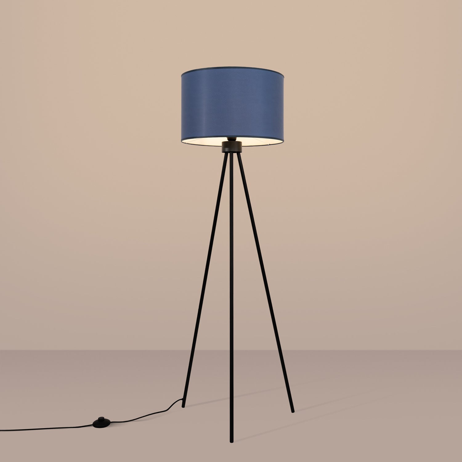 Lampadaire Nevia trépied bleu marine E27, en éclairage