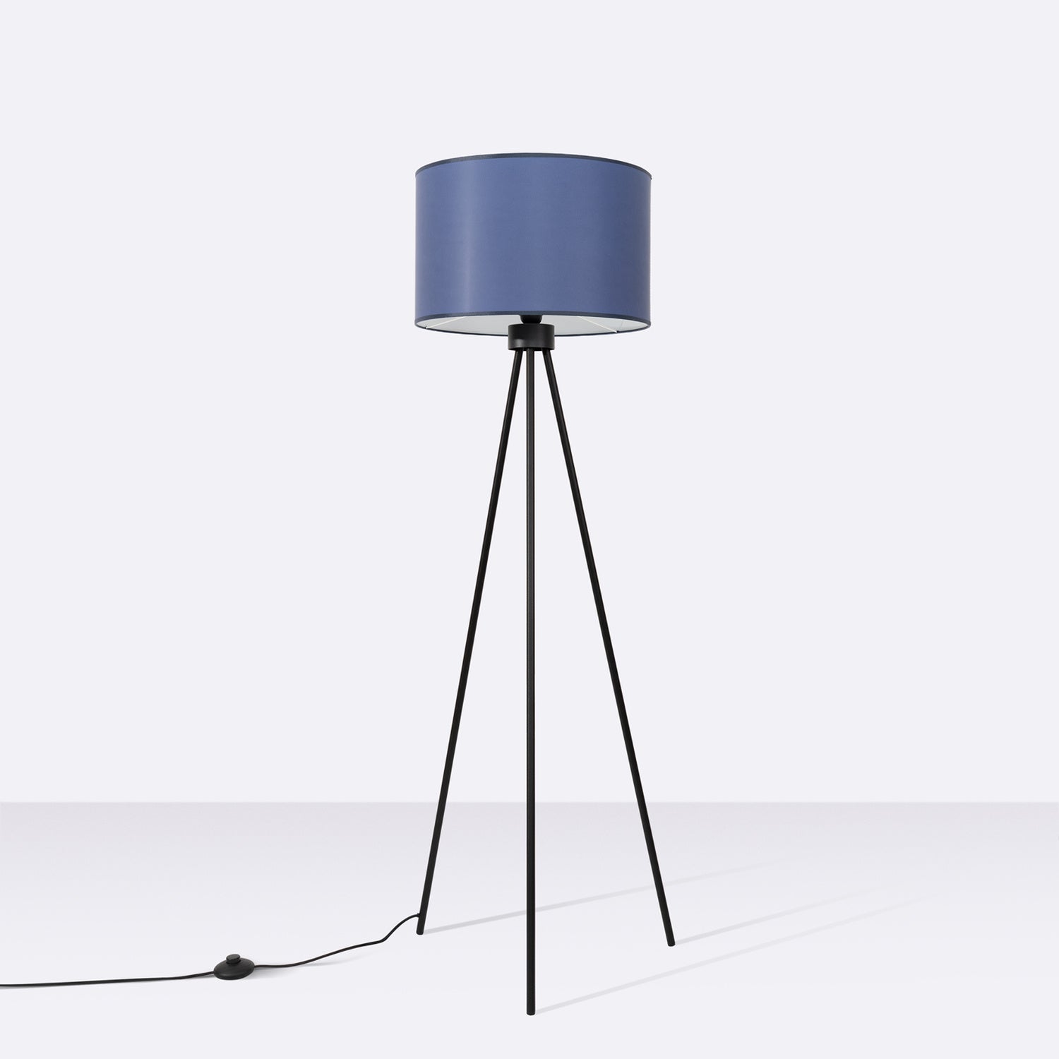 Lampadaire Nevia trépied bleu marine E27, vue de profil