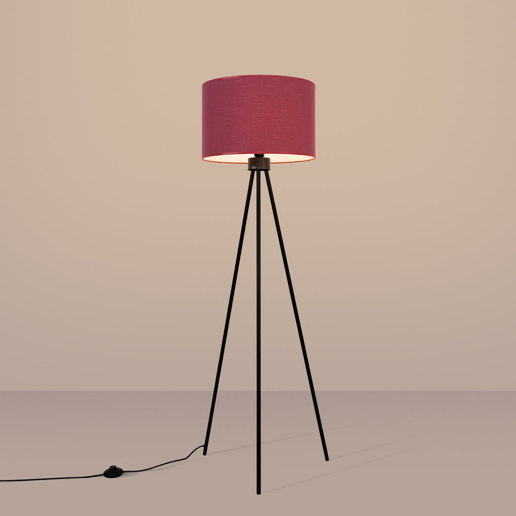 Lampadaire Nevia trépied bordeaux E27, en éclairage