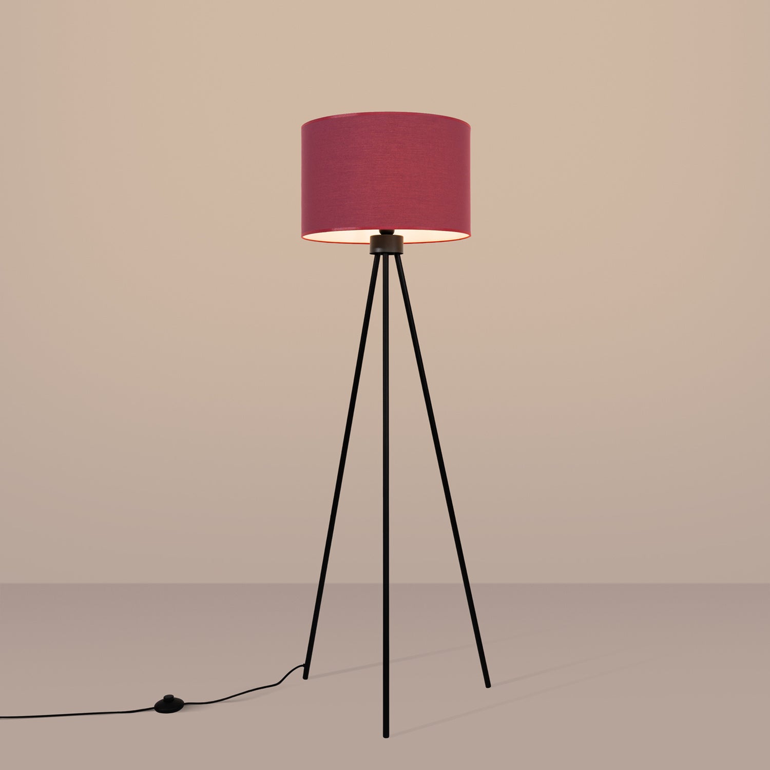 Lampadaire Nevia trépied bordeaux E27, en éclairage