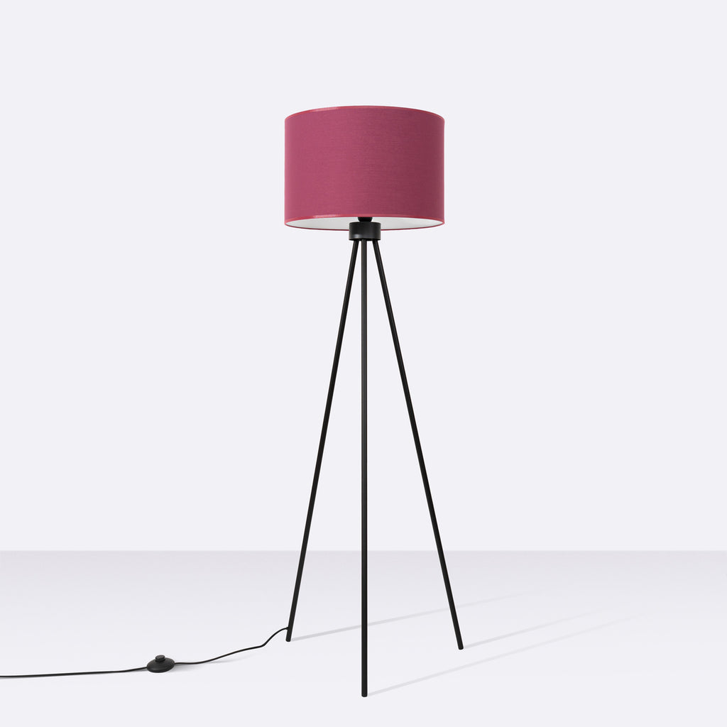Lampadaire Nevia trépied bordeaux E27, vue de profil