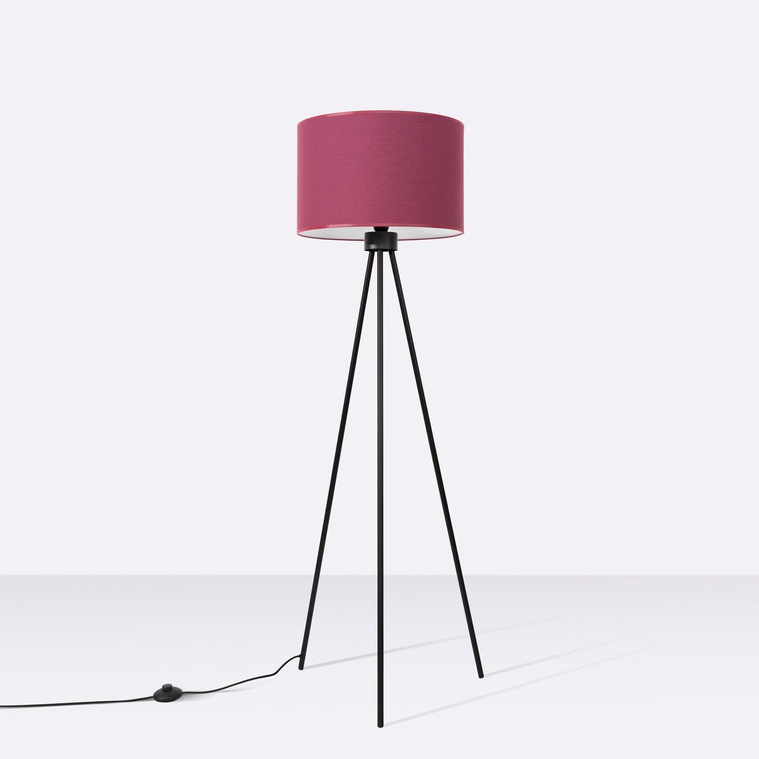 Lampadaire Nevia trépied bordeaux E27, vue de profil