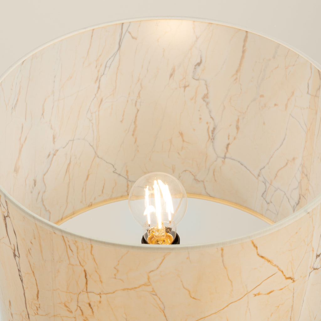 Lampadaire Nevia trépied effet marbre E27, détail de l'abat-jour