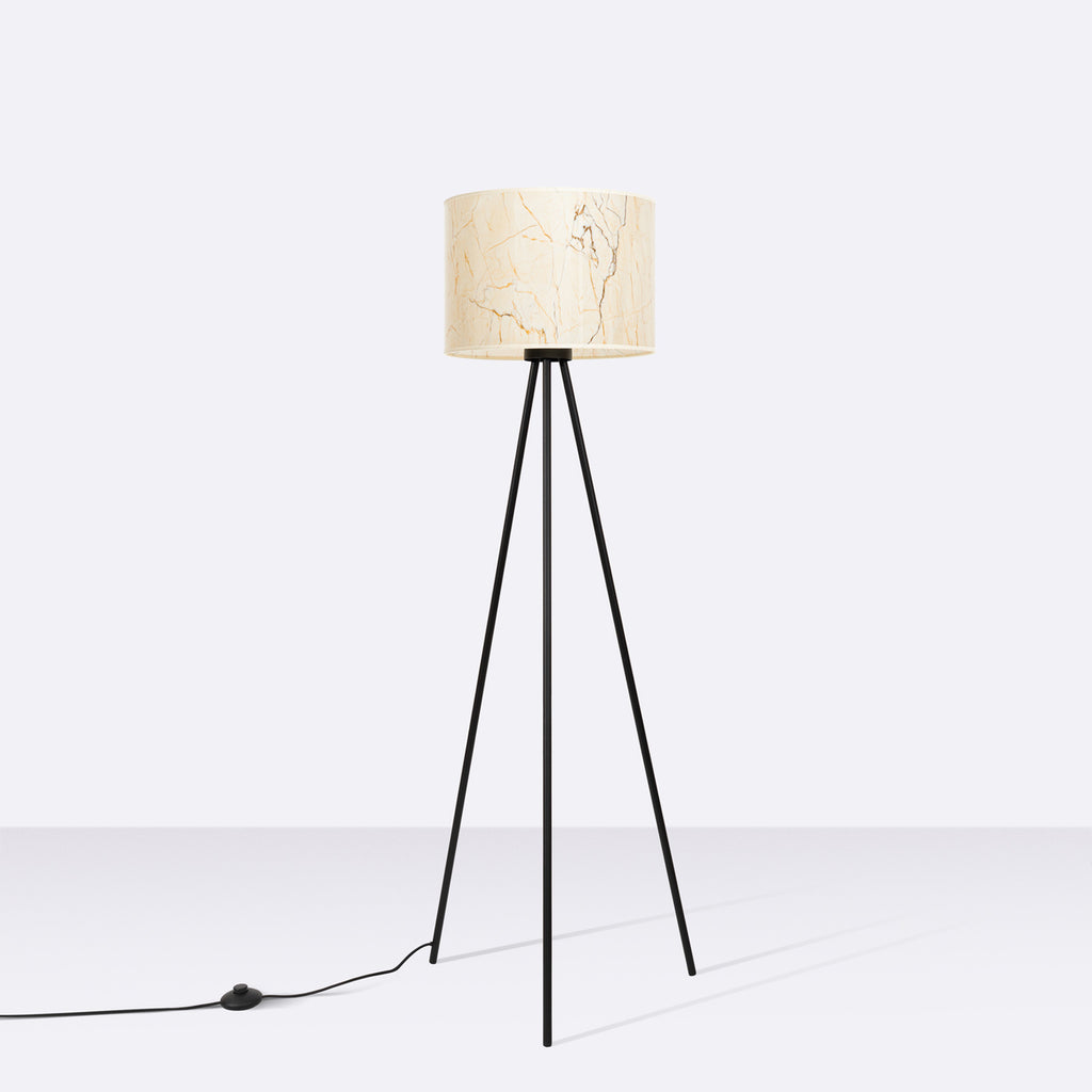 Lampadaire Nevia trépied effet marbre E27, vue de profil