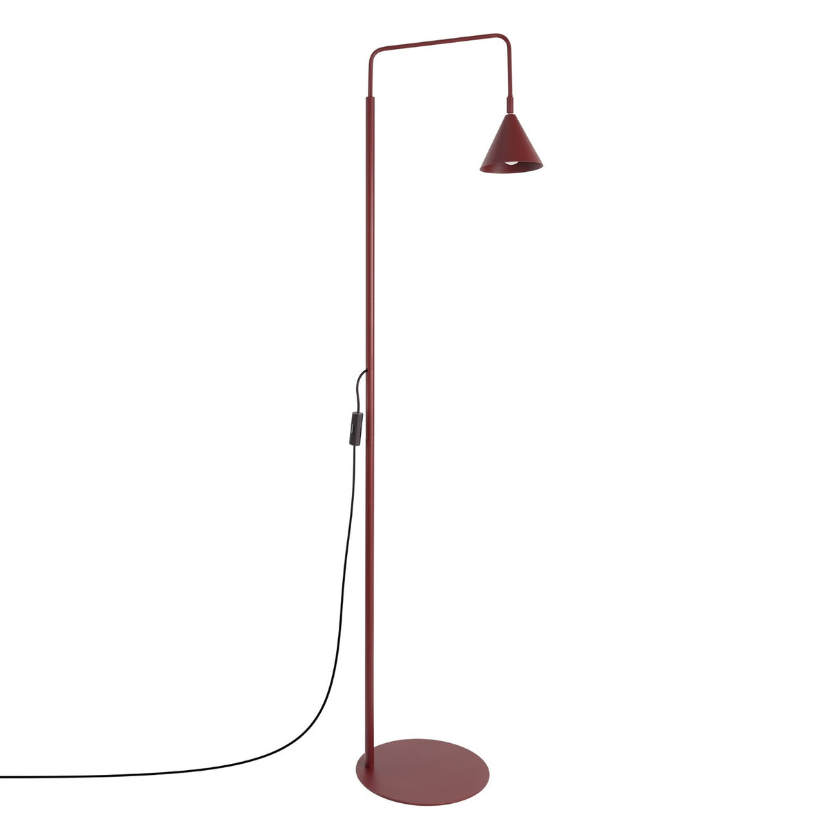 Lampadaire Nox cône acier E14, finition laque bordeaux