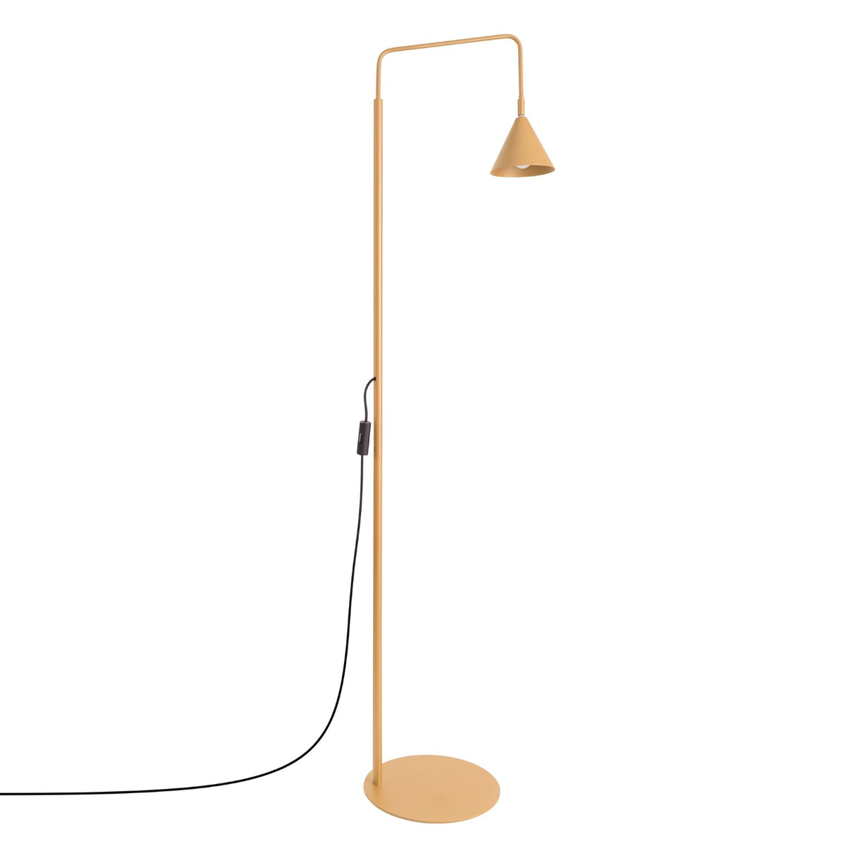 Lampadaire Nox cône acier E14, finition laque dorée