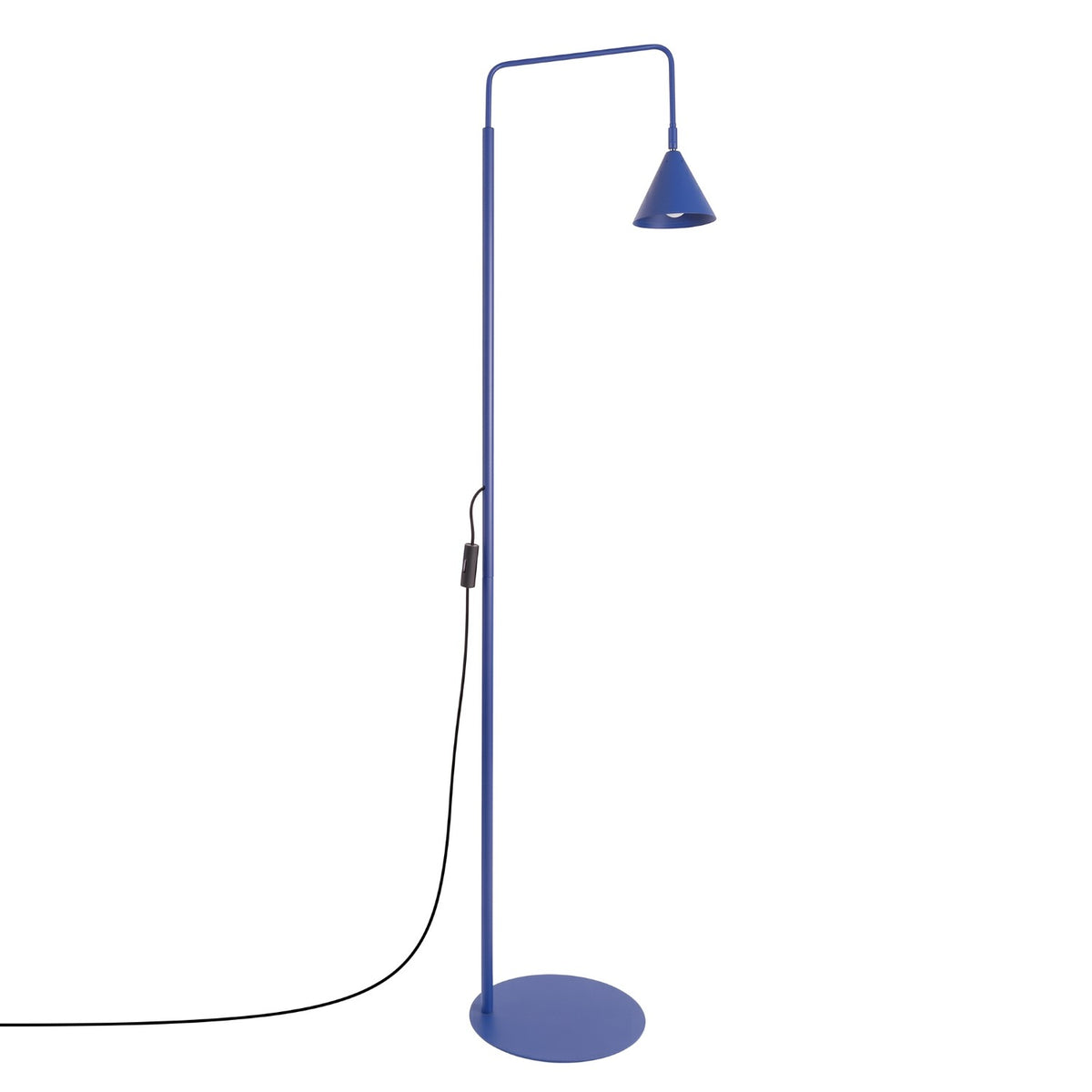 Lampadaire Nox cône acier E14, finition laque bleu outremer