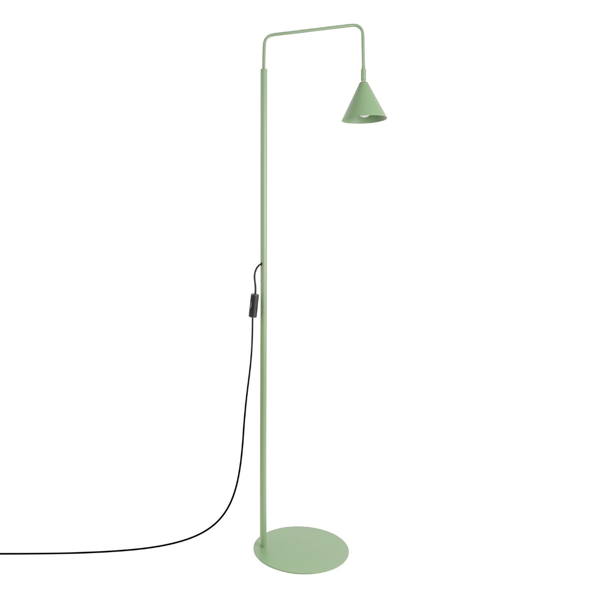 Lampadaire Nox cône acier E14, finition laque vert sauge