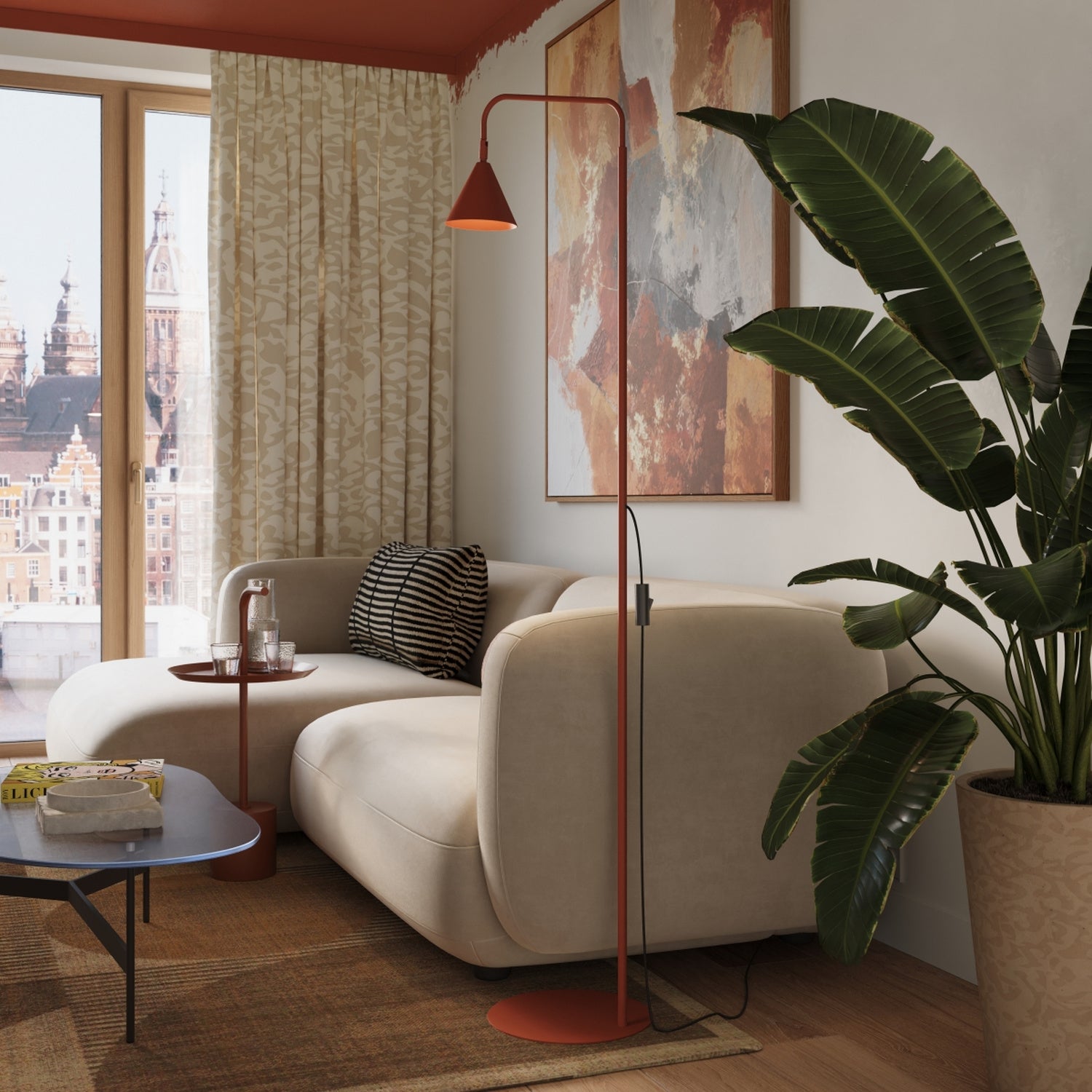 Lampadaire Nox cône acier rouge ocre E14, vue 14