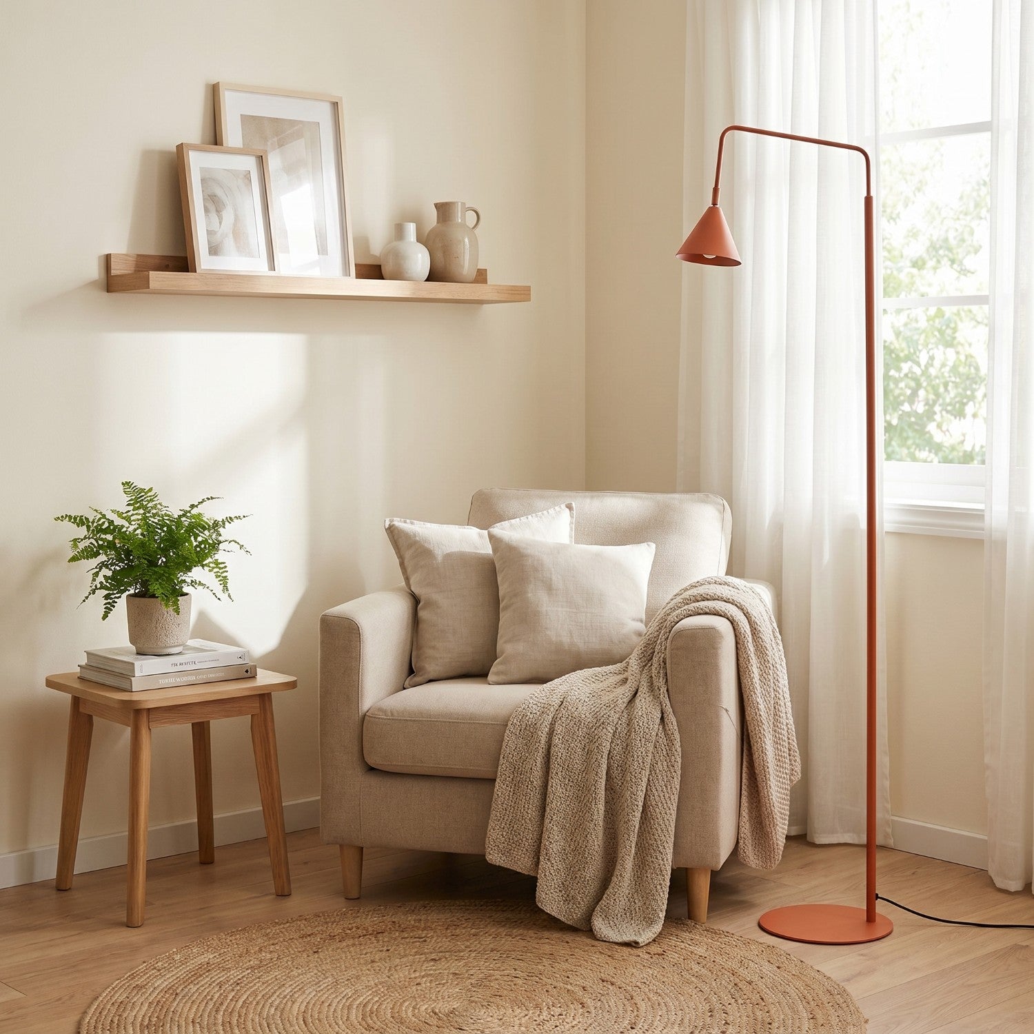 Lampadaire Nox cône acier rouge ocre E14, vue 16