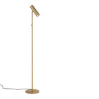 Lampadaire Paris laiton doré orientable, tige métal fine, spot cylindrique, fond blanc