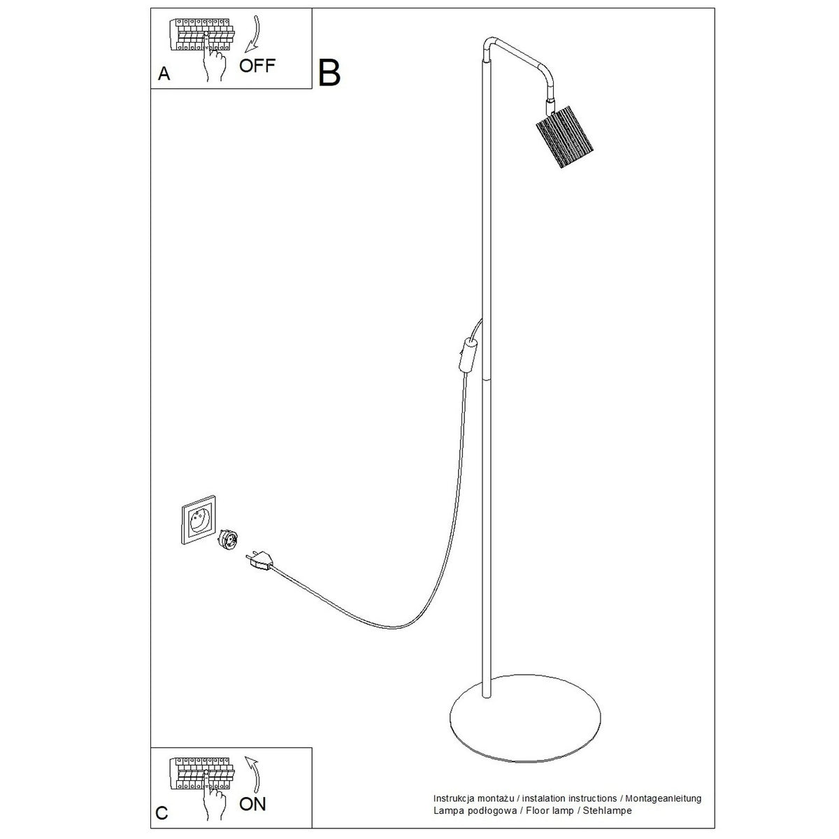 Schéma de branchement du lampadaire Rayo 1 sur une prise murale