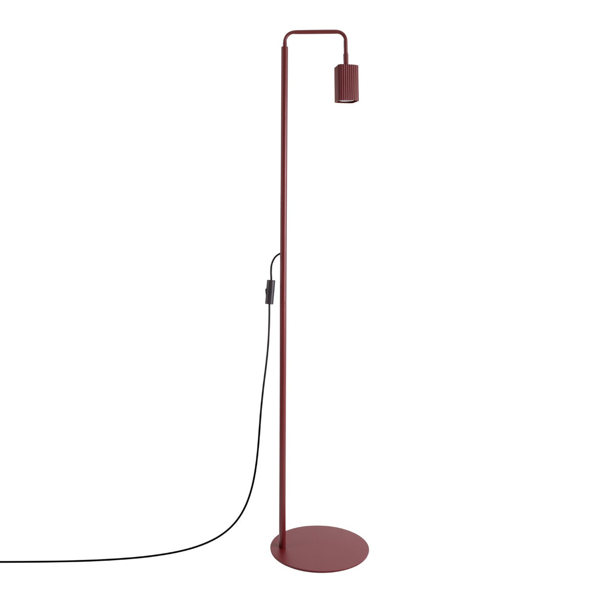 Lampadaire Rayo 1 laque bordeaux sur fond blanc avec son câble et son interrupteur